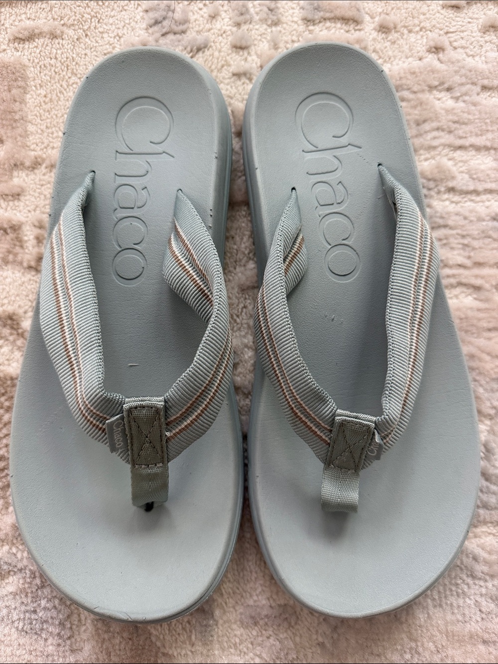 Chaco Light Gray Flip Sandals with Striped Webbing